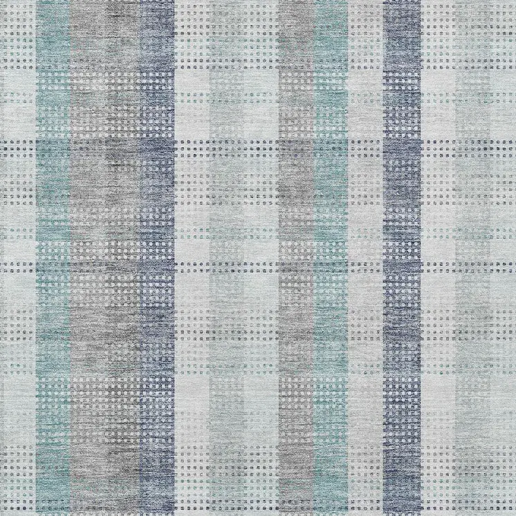 9' X 12' Silver Denim Blue And Teal Blue Plaid Washable Indoor Outdoor Area Rug