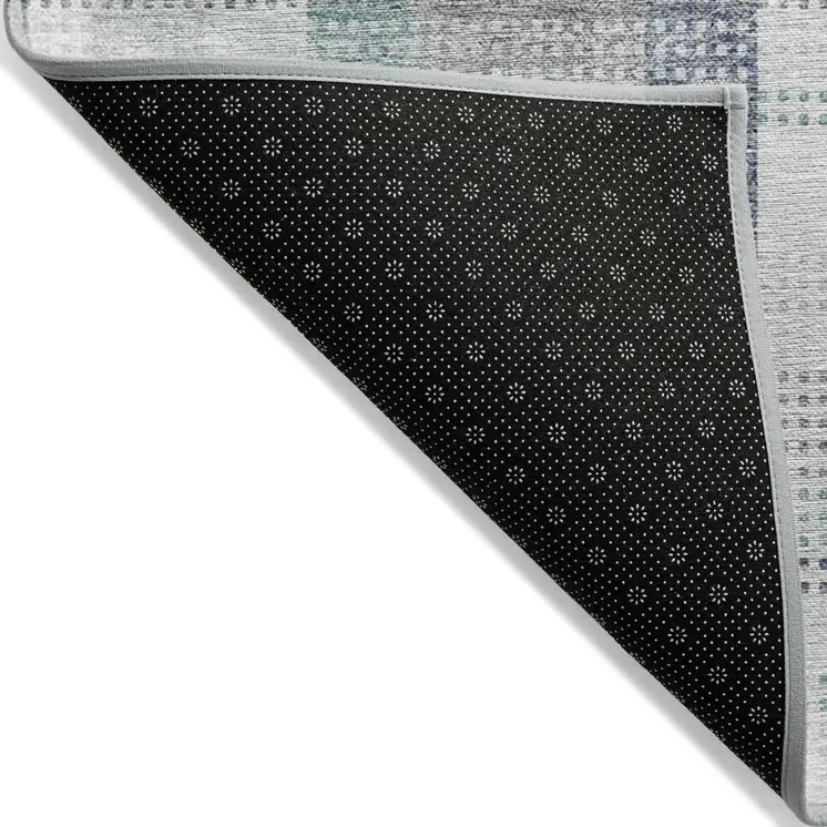10' X 14' Silver Denim Blue And Teal Blue Plaid Washable Indoor Outdoor Area Rug