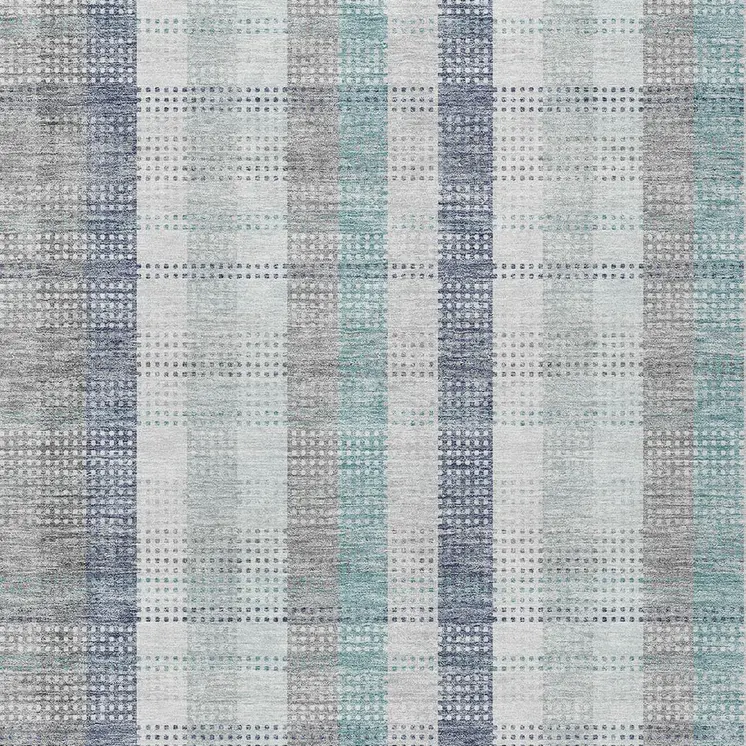 10' X 14' Silver Denim Blue And Teal Blue Plaid Washable Indoor Outdoor Area Rug