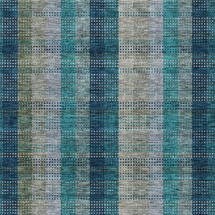 3' X 5' Teal Blue Navy Blue And Olive Green Plaid Washable Indoor Outdoor Area Rug