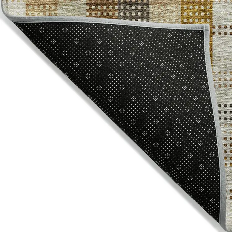 3' X 5' Wheat Ivory And Brown Plaid Washable Indoor Outdoor Area Rug