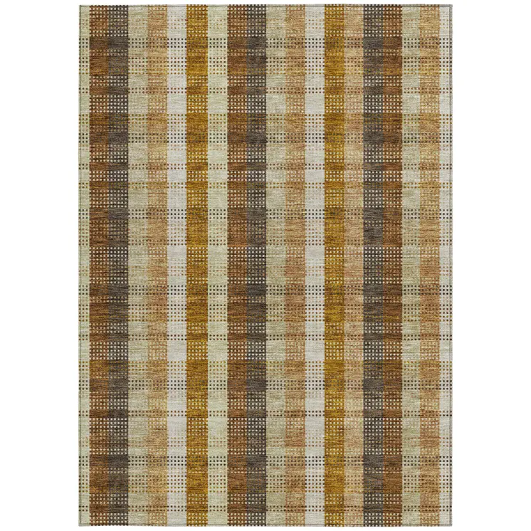 5' X 8' Wheat Ivory And Brown Plaid Washable Indoor Outdoor Area Rug