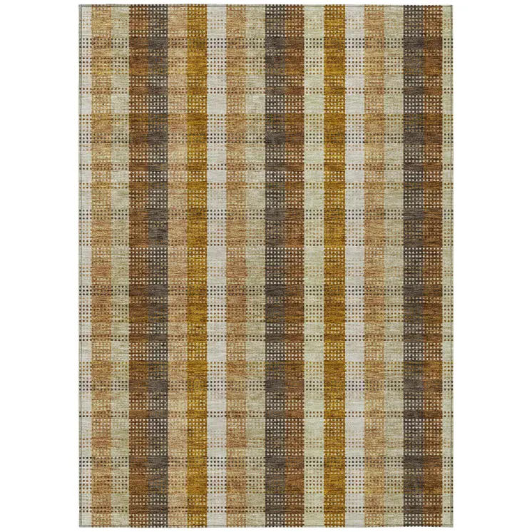 5' X 8' Wheat Ivory And Brown Plaid Washable Indoor Outdoor Area Rug