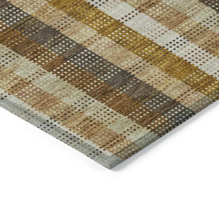 5' X 8' Wheat Ivory And Brown Plaid Washable Indoor Outdoor Area Rug