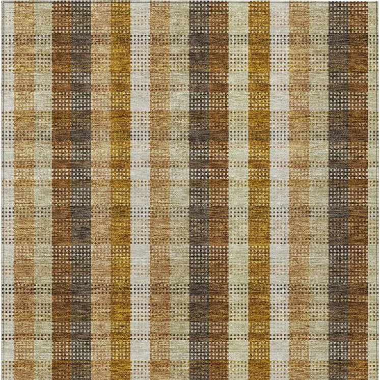 10' X 14' Wheat Ivory And Brown Plaid Washable Indoor Outdoor Area Rug