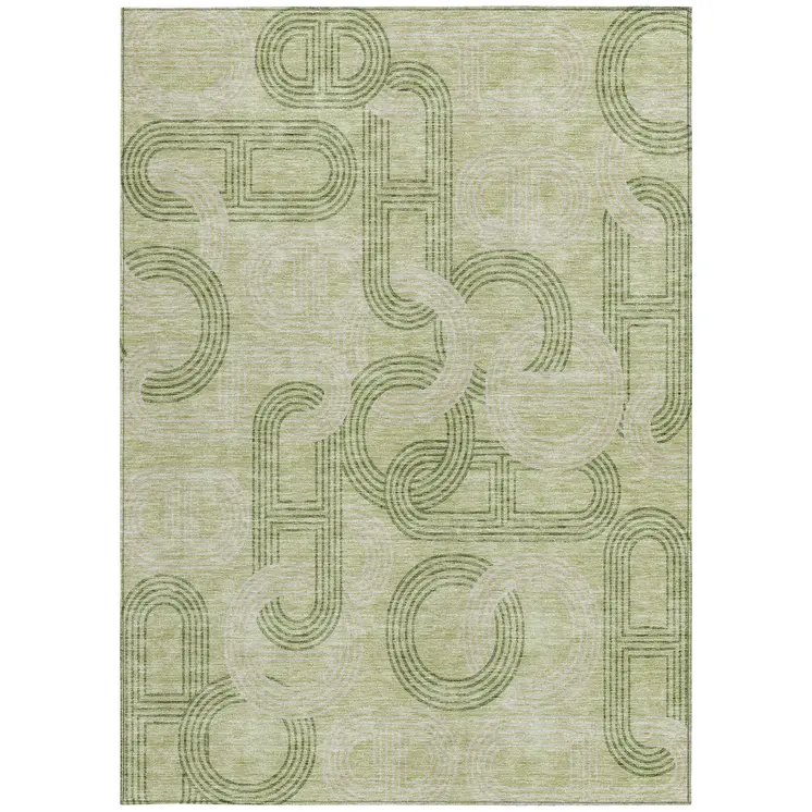 3' X 5' Sage And Ivory Geometric Washable Indoor Outdoor Area Rug