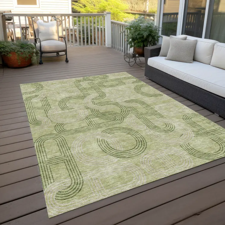 5' X 8' Sage And Ivory Geometric Washable Indoor Outdoor Area Rug