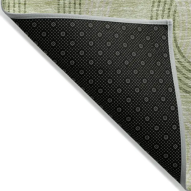 8' Sage And Ivory Round Geometric Washable Indoor Outdoor Area Rug