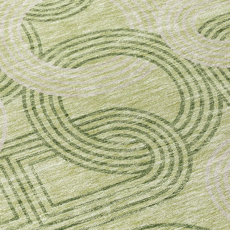 8' Sage And Ivory Round Geometric Washable Indoor Outdoor Area Rug