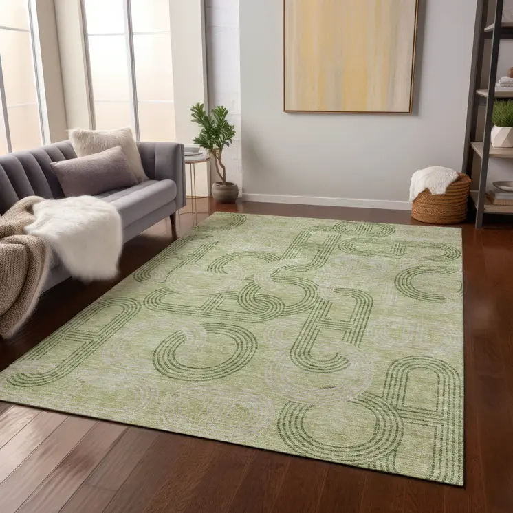 8' X 10' Sage And Ivory Geometric Washable Indoor Outdoor Area Rug