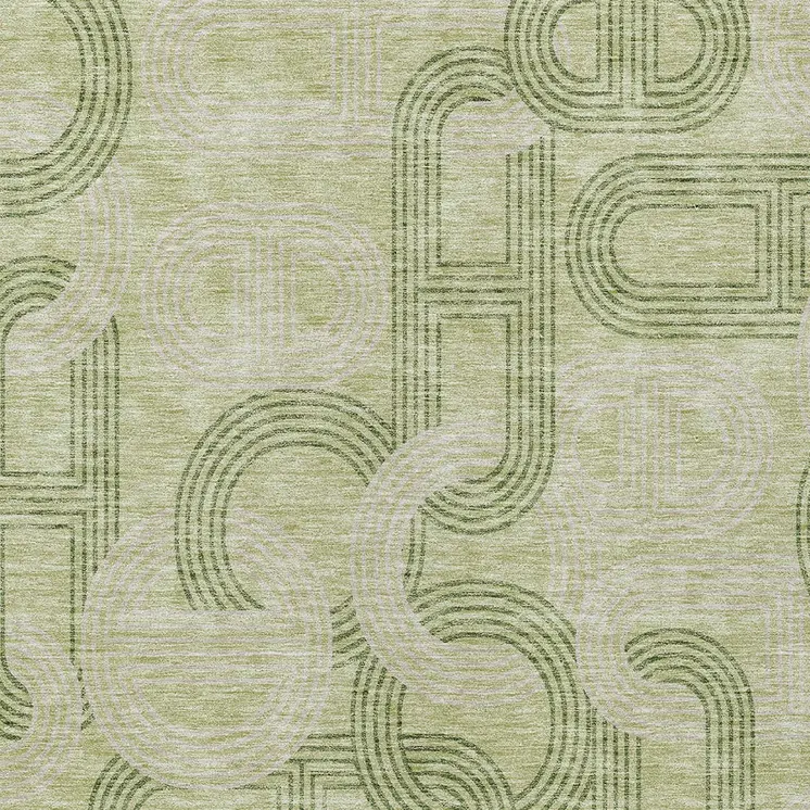 9' X 12' Sage And Ivory Geometric Washable Indoor Outdoor Area Rug