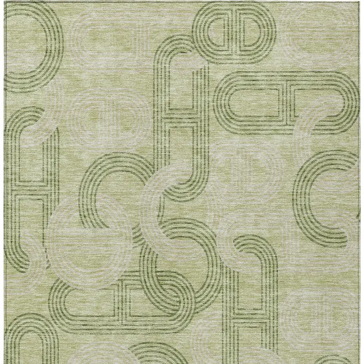 10' X 14' Sage And Ivory Geometric Washable Indoor Outdoor Area Rug