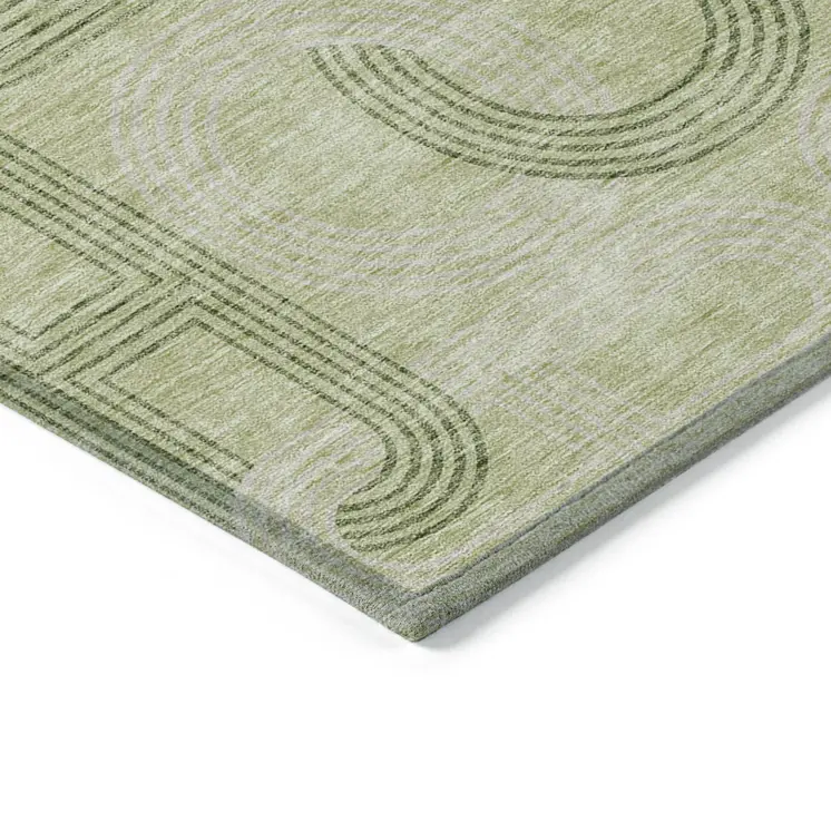 10' X 14' Sage And Ivory Geometric Washable Indoor Outdoor Area Rug