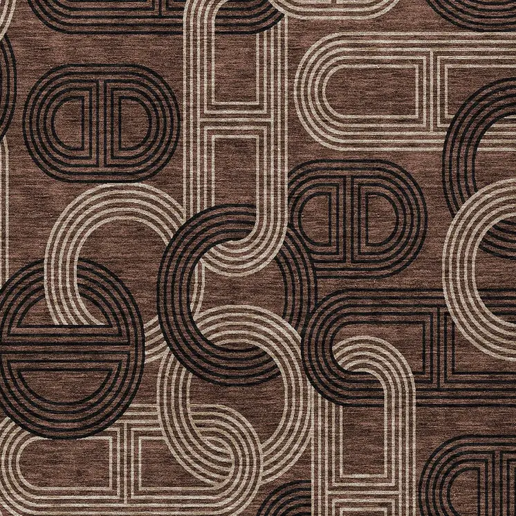 9' X 12' Chocolate And Beige Geometric Washable Indoor Outdoor Area Rug