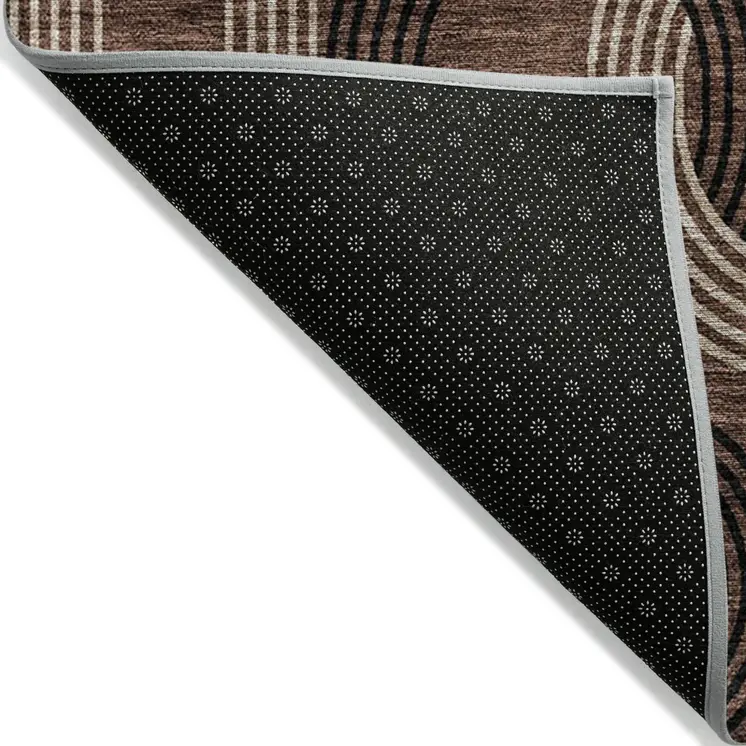 10' X 14' Chocolate And Beige Geometric Washable Indoor Outdoor Area Rug