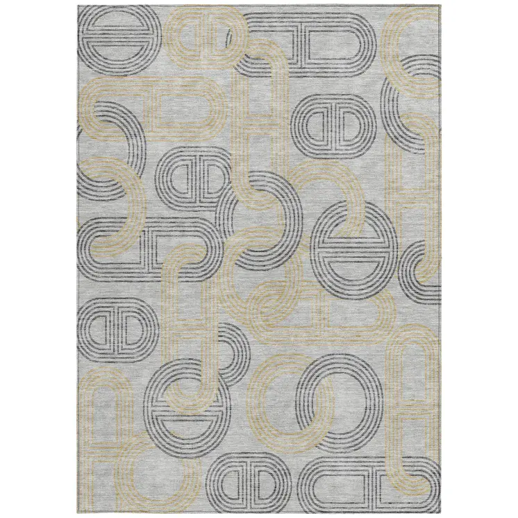 5' X 8' Gray And Gold Geometric Washable Indoor Outdoor Area Rug