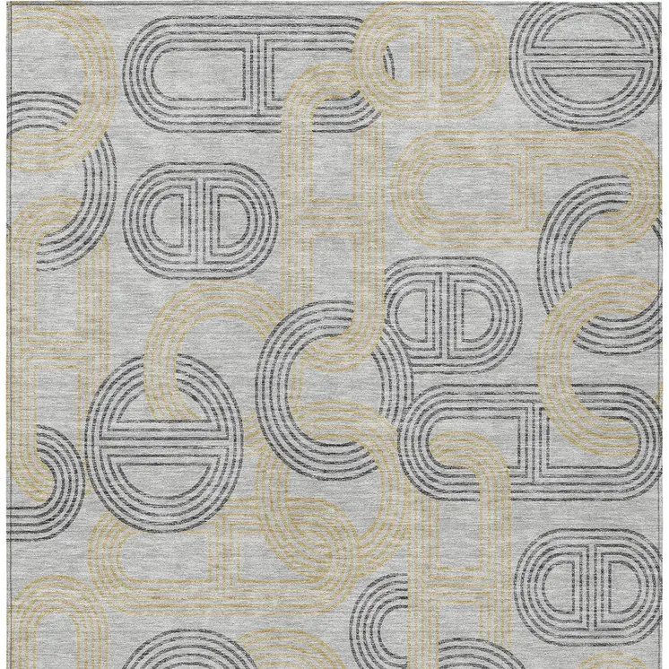 5' X 8' Gray And Gold Geometric Washable Indoor Outdoor Area Rug