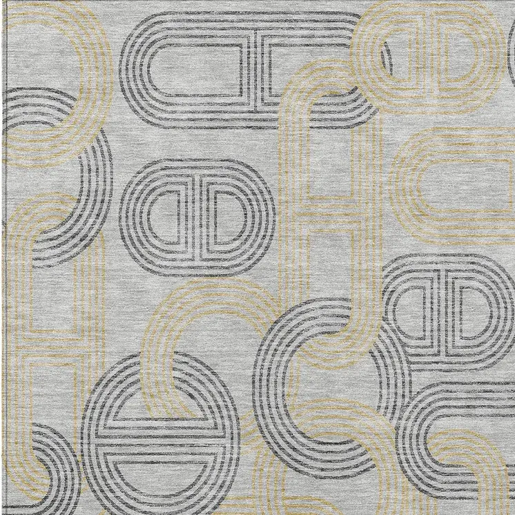 10' X 14' Gray And Gold Geometric Washable Indoor Outdoor Area Rug
