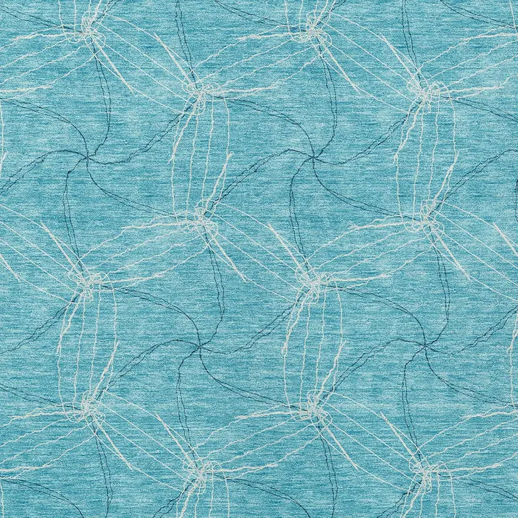 3' X 5' Aqua And Ivory Geometric Washable Indoor Outdoor Area Rug