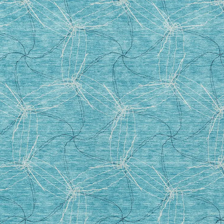 5' X 8' Aqua And Ivory Geometric Washable Indoor Outdoor Area Rug