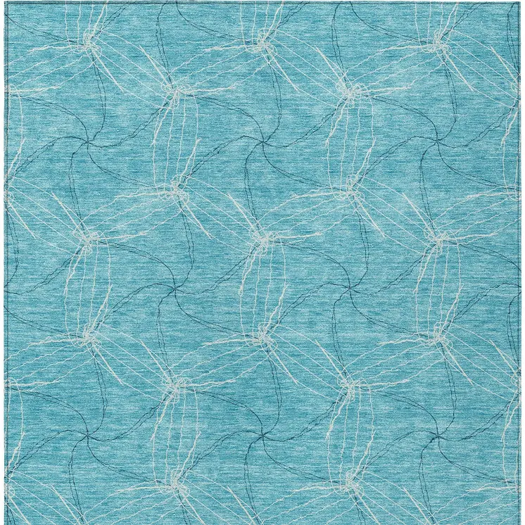 8' X 10' Aqua And Ivory Geometric Washable Indoor Outdoor Area Rug