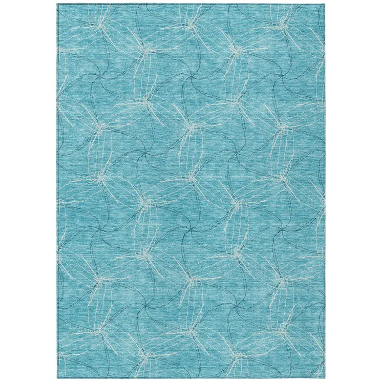 8' X 10' Aqua And Ivory Geometric Washable Indoor Outdoor Area Rug