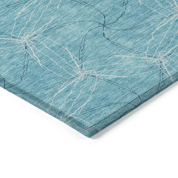 8' X 10' Aqua And Ivory Geometric Washable Indoor Outdoor Area Rug