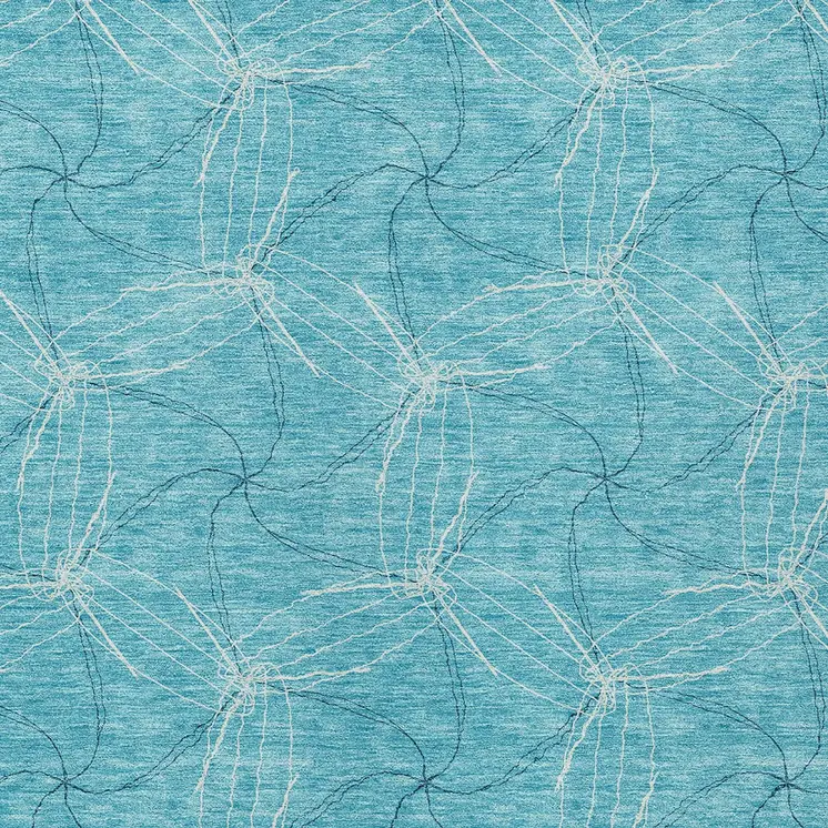 8' X 10' Aqua And Ivory Geometric Washable Indoor Outdoor Area Rug