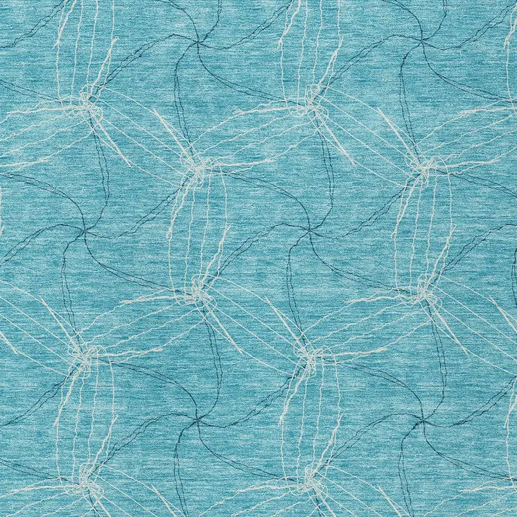 9' X 12' Aqua And Ivory Geometric Washable Indoor Outdoor Area Rug