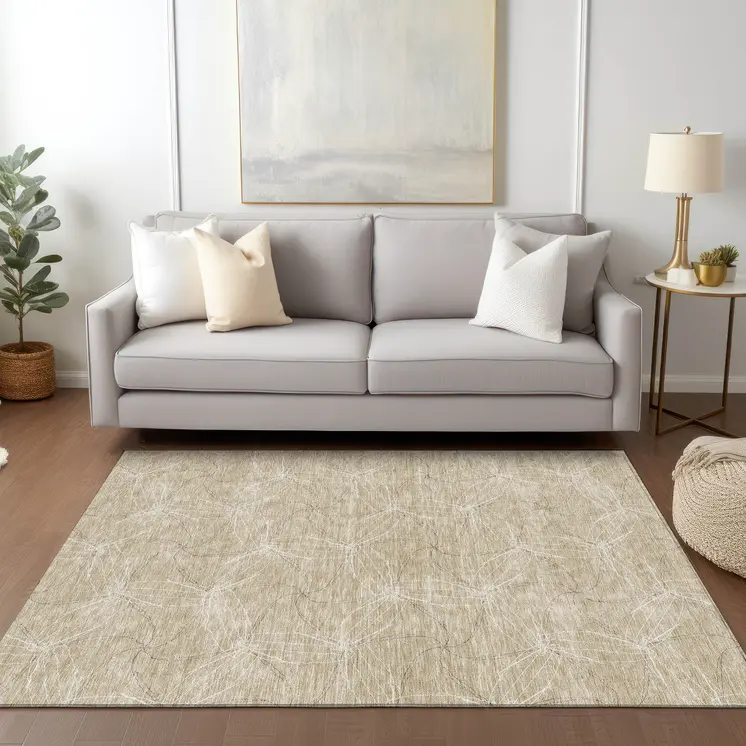 5' X 8' Beige And Ivory Geometric Washable Indoor Outdoor Area Rug
