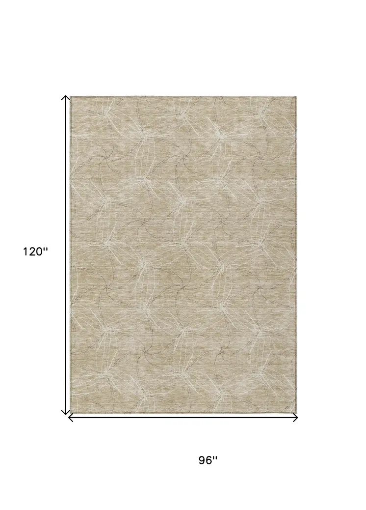 8' X 10' Beige And Ivory Geometric Washable Indoor Outdoor Area Rug