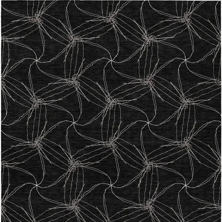 5' X 8' Black And Ivory Geometric Washable Indoor Outdoor Area Rug