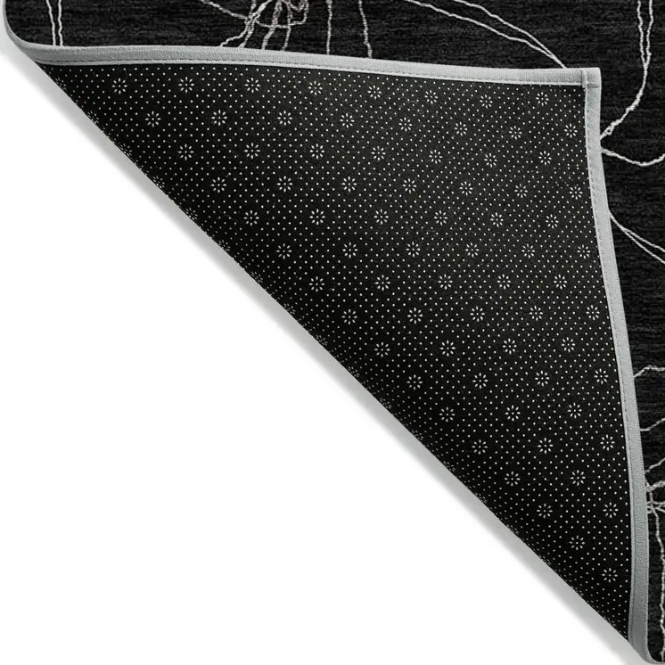 5' X 8' Black And Ivory Geometric Washable Indoor Outdoor Area Rug