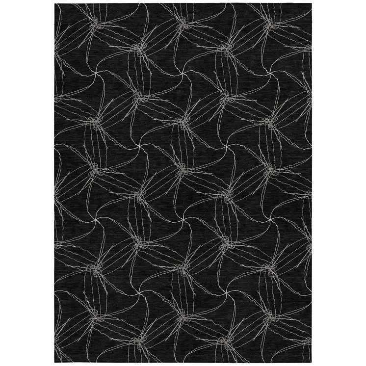 10' X 14' Black And Ivory Geometric Washable Indoor Outdoor Area Rug