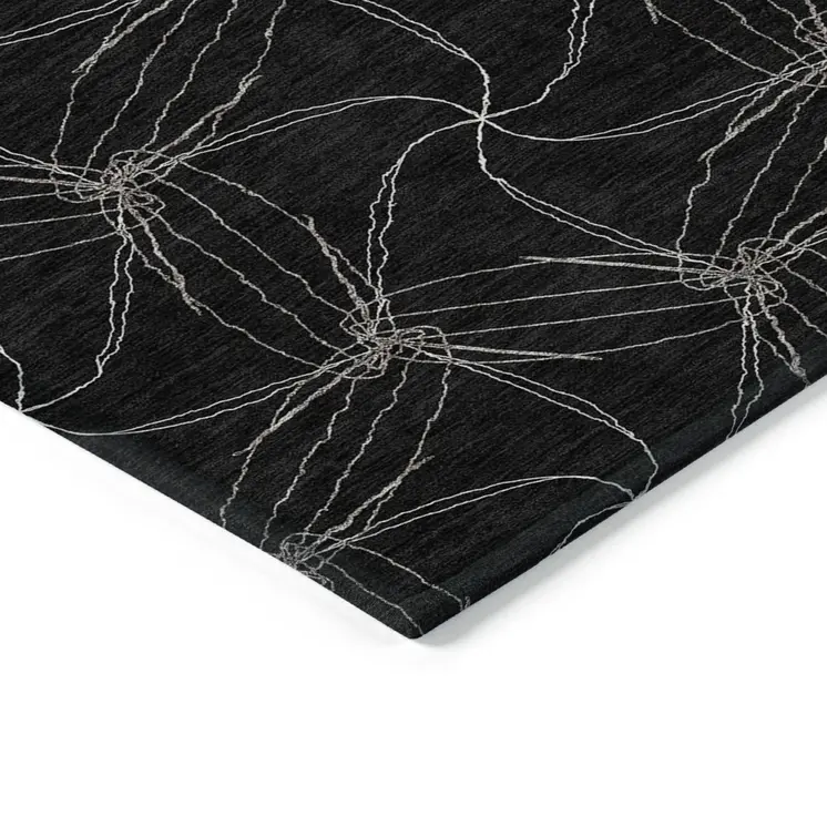 10' X 14' Black And Ivory Geometric Washable Indoor Outdoor Area Rug
