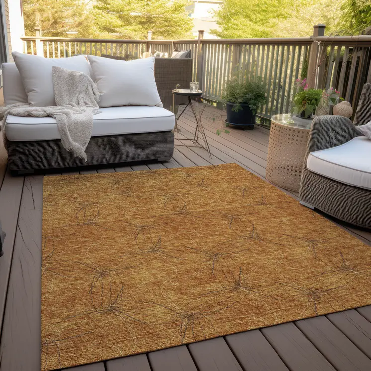 3' X 5' Copper And Ivory Geometric Washable Indoor Outdoor Area Rug