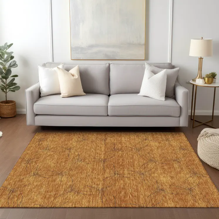 5' X 8' Copper And Ivory Geometric Washable Indoor Outdoor Area Rug