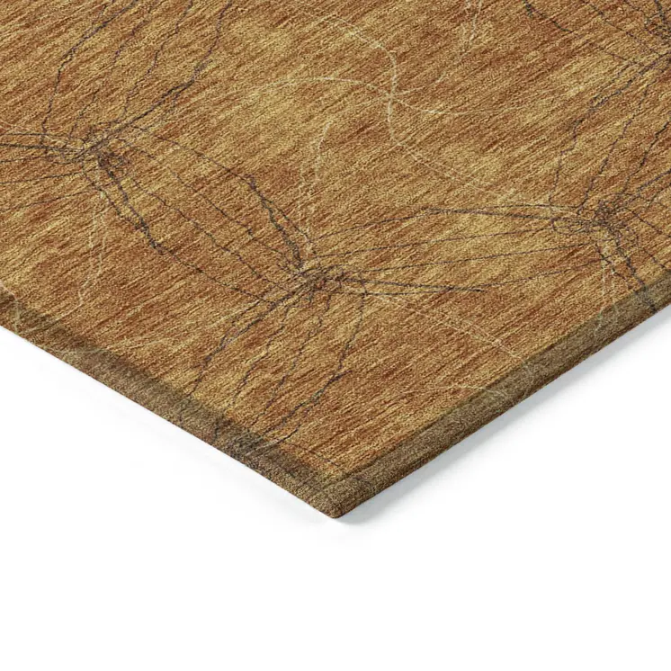 8' Copper And Ivory Round Geometric Washable Indoor Outdoor Area Rug