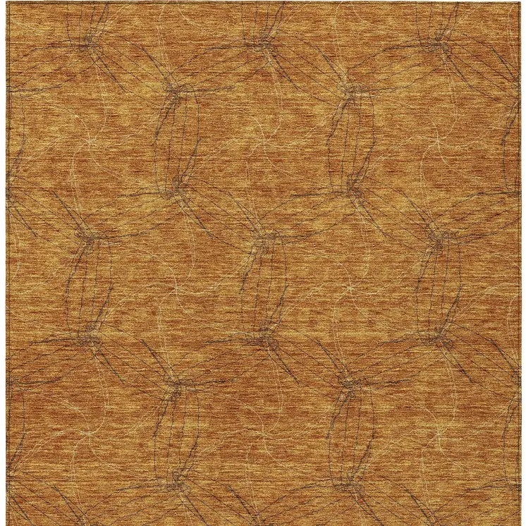 10' X 14' Copper And Ivory Geometric Washable Indoor Outdoor Area Rug