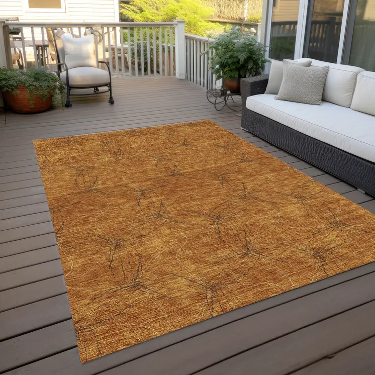 10' X 14' Copper And Ivory Geometric Washable Indoor Outdoor Area Rug