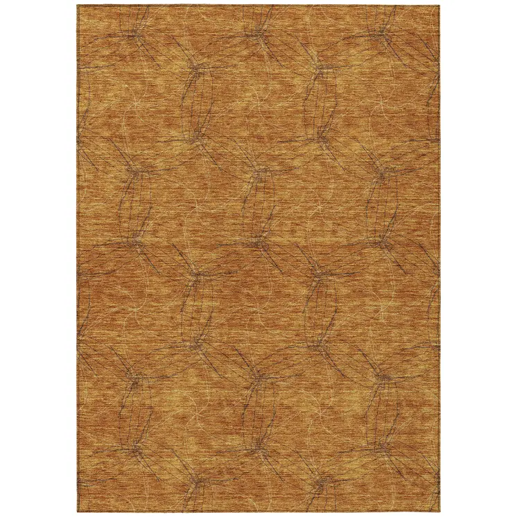 10' X 14' Copper And Ivory Geometric Washable Indoor Outdoor Area Rug
