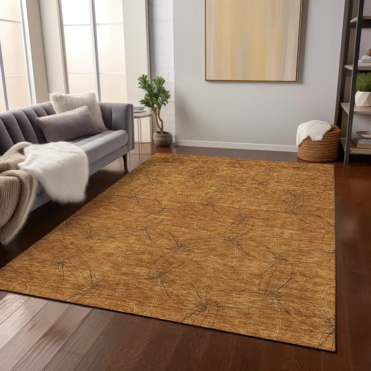 10' X 14' Copper And Ivory Geometric Washable Indoor Outdoor Area Rug