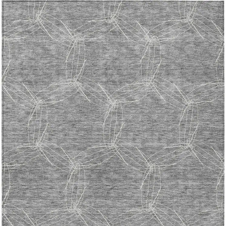 3' X 5' Gray And Ivory Geometric Washable Indoor Outdoor Area Rug