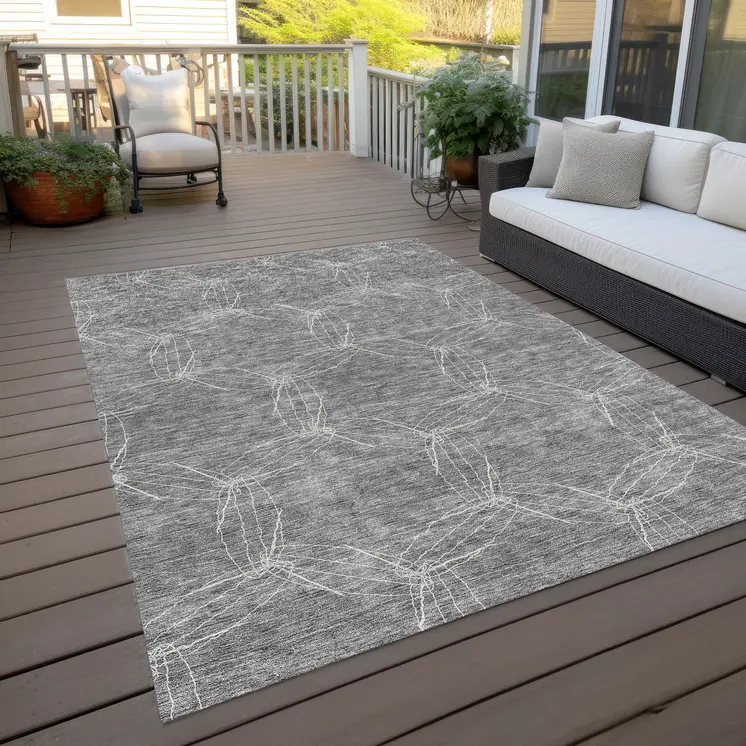 3' X 5' Gray And Ivory Geometric Washable Indoor Outdoor Area Rug