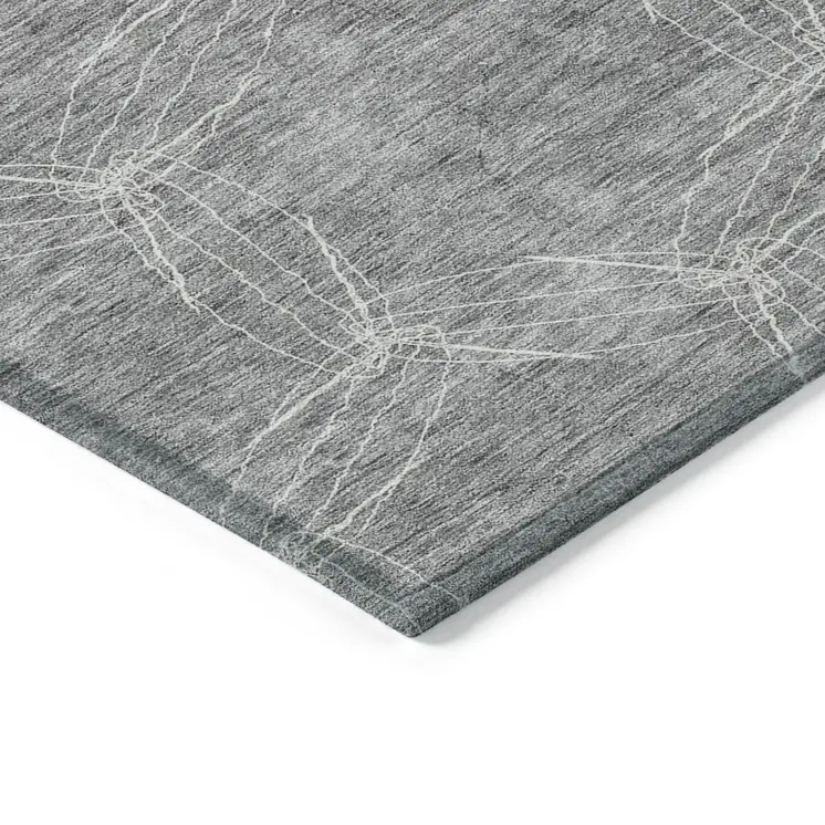 3' X 5' Gray And Ivory Geometric Washable Indoor Outdoor Area Rug