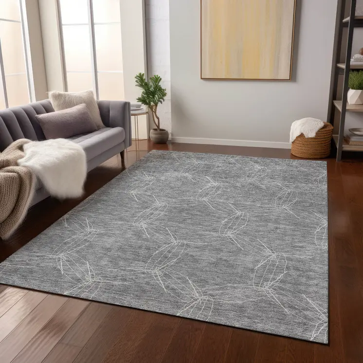 3' X 5' Gray And Ivory Geometric Washable Indoor Outdoor Area Rug