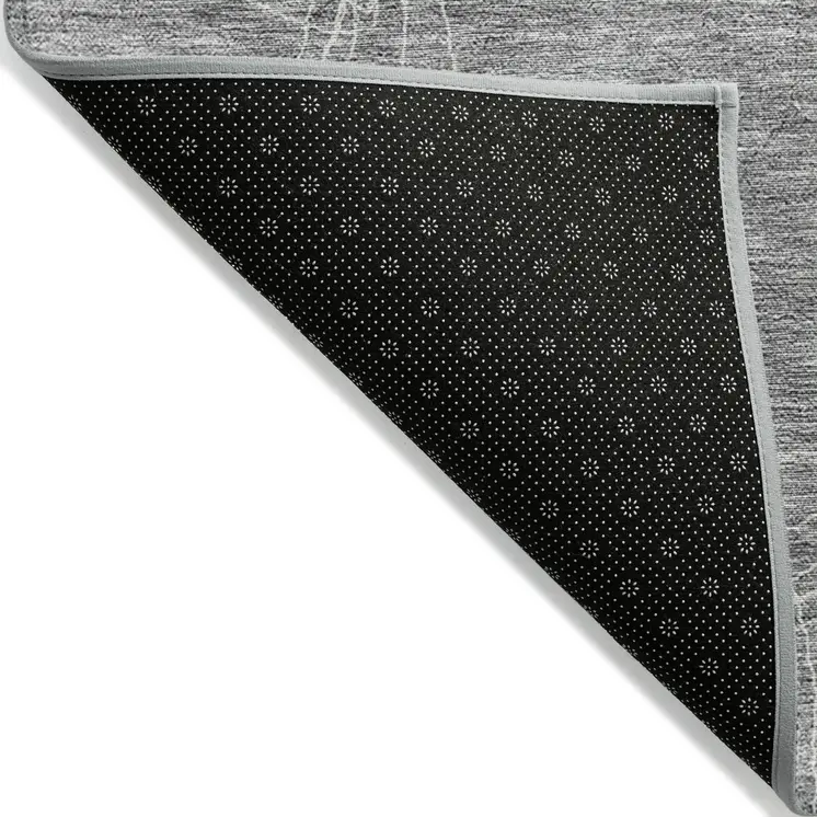 8' Gray And Ivory Round Geometric Washable Indoor Outdoor Area Rug