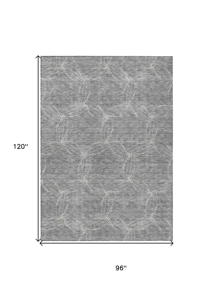 8' X 10' Gray And Ivory Geometric Washable Indoor Outdoor Area Rug