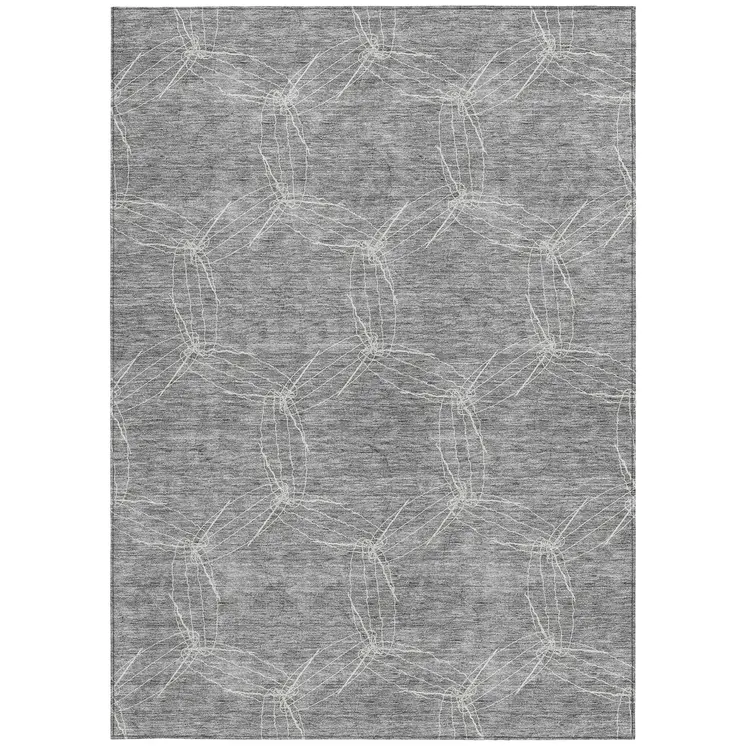 8' X 10' Gray And Ivory Geometric Washable Indoor Outdoor Area Rug