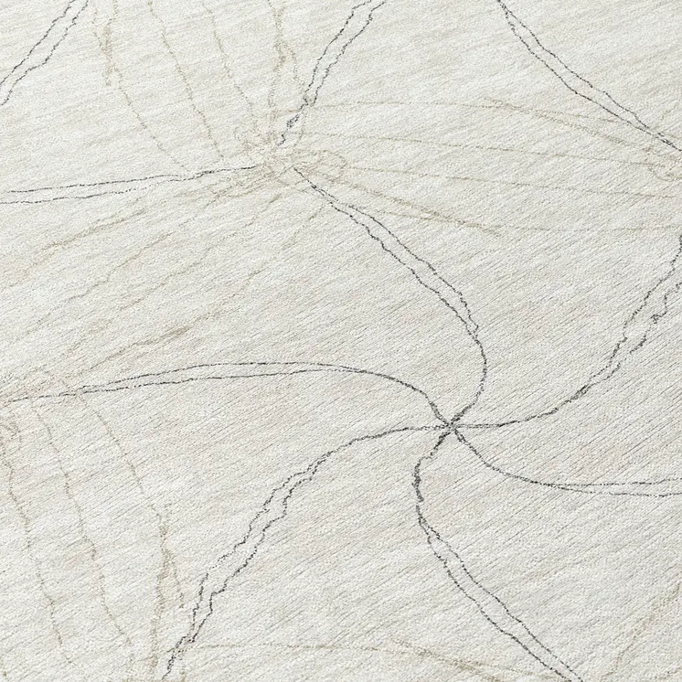 8' Ivory And Taupe Round Geometric Washable Indoor Outdoor Area Rug